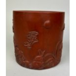 A CHINESE YIXING BITONG OR BRUSH POT, 14cm x 14cm