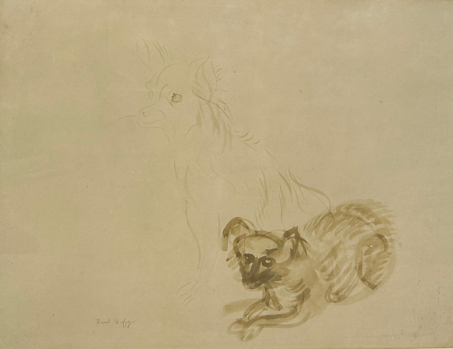 RAOUL DUFY (FRENCH 1877-1953): A WATERCOLOUR ON PAPER TITLED 'DEUX CHIENS', 64cm x 48.5cm Signed - Image 2 of 10