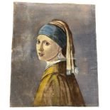 AFTER JOHANNES VERMEER: 'THE GIRL WITH THE PEARL EARRING': A WATERCOLOUR PAINTING ON PAPER, 33cm x