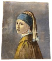 AFTER JOHANNES VERMEER: 'THE GIRL WITH THE PEARL EARRING': A WATERCOLOUR PAINTING ON PAPER, 33cm x