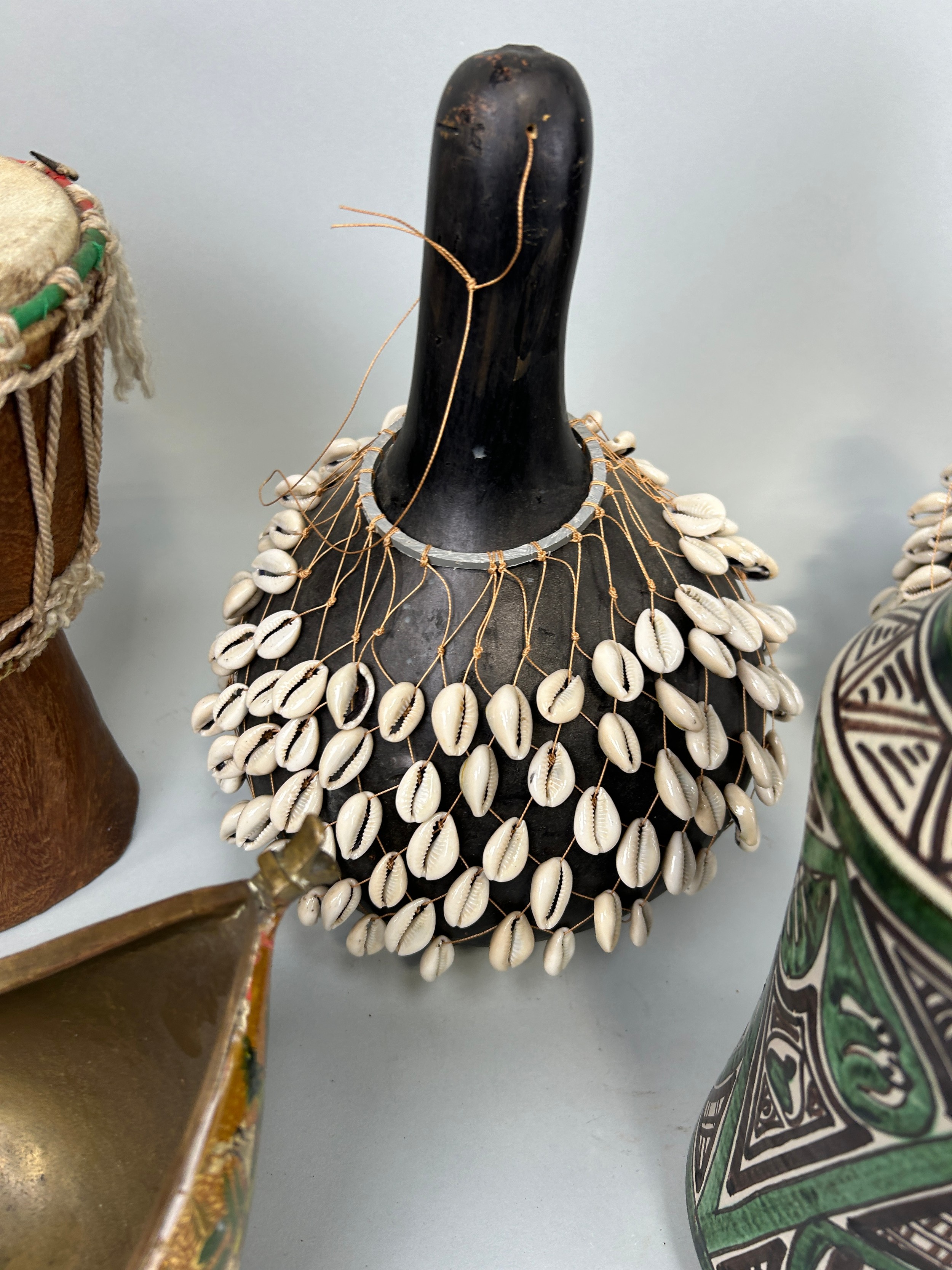 A COLLECTION OF AFRICAN, INDIAN ITEMS (QTY), To include a ceramic pharmacy jar, instruments, - Image 2 of 5