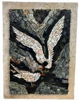 A MIXED MEDIA MOSAIC (BRITISH 20TH CENTURY) IN GLASS, STONE AND MARBLE TITLED 'TERNS' CIRCA 1960'
