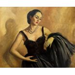 EDWARD HURST (1912-1972): AN OIL ON CANVAS PAINTING OF A LADY, POSSIBLY A DANCER,