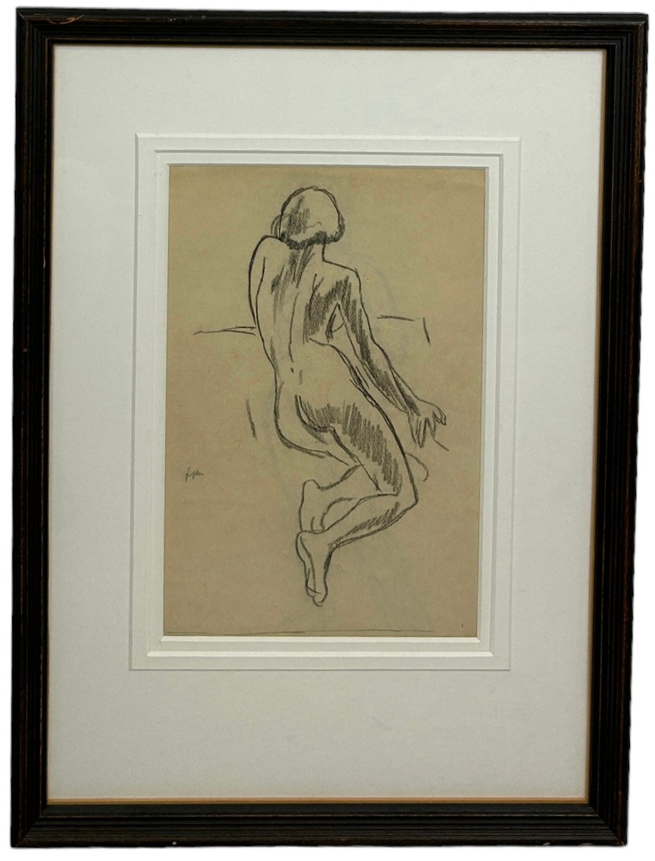SAMUEL PEPLOE (SCOTTISH 1871-1935): A PENCIL DRAWING ON PAPER DEPICTING A NUDE LIFE MODEL, 35cm x