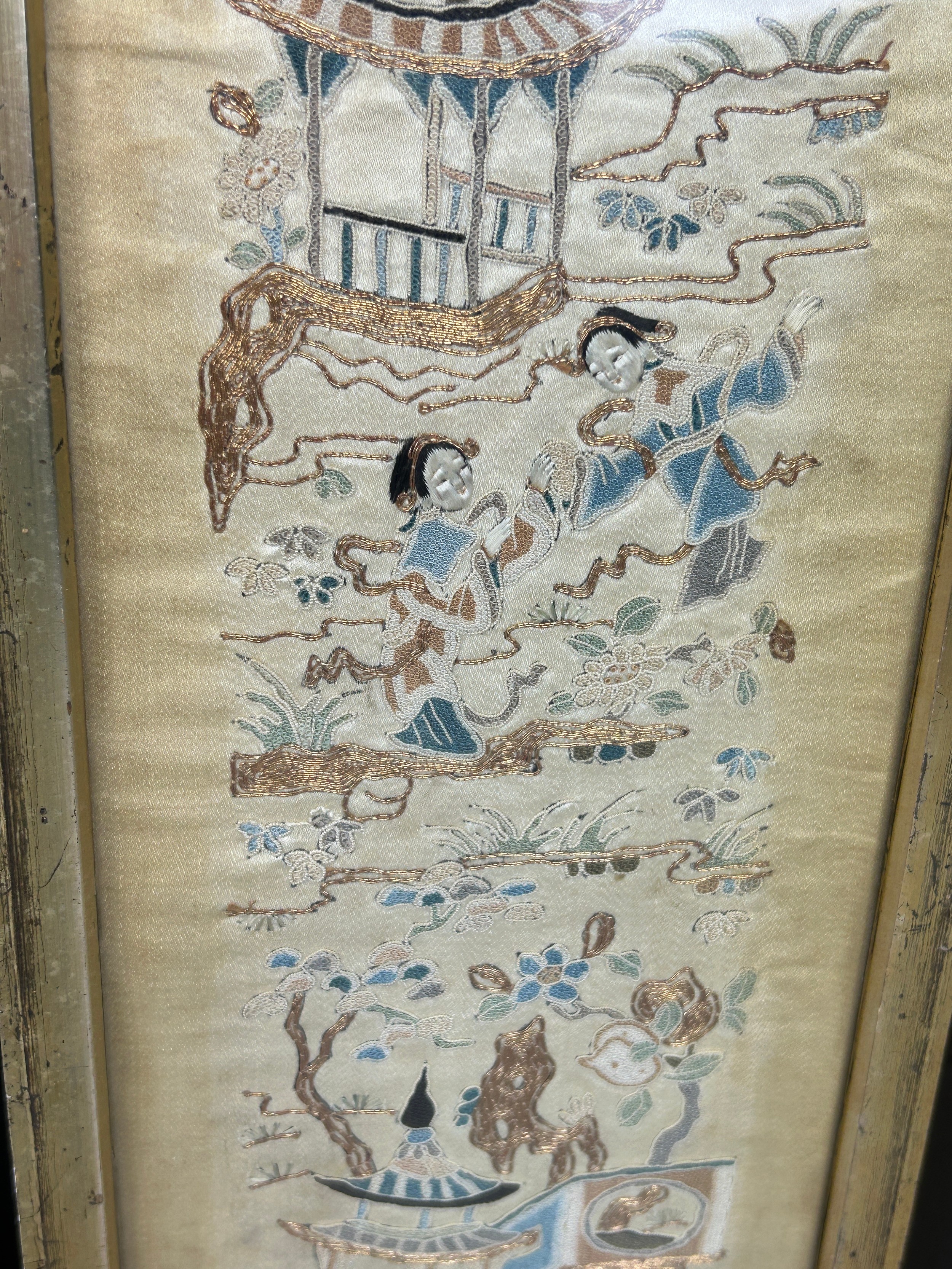 A SET OF FOUR CHINESE QING DYNASTY SILK PANELS ALONG WITH ANOTHER SIMILAR (5) Framed and glazed. - Image 5 of 5