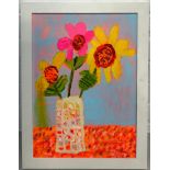 AN OIL ON CANVAS PAINTING DEPICTING FLOWERS, 39cm x 28cm