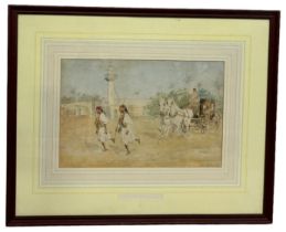 A WATERCOLOUR ON PAPER DEPICTING AN ARABIAN SCENE WITH KINGS ESCORT, Signed. 35cm x 22cm Mounted