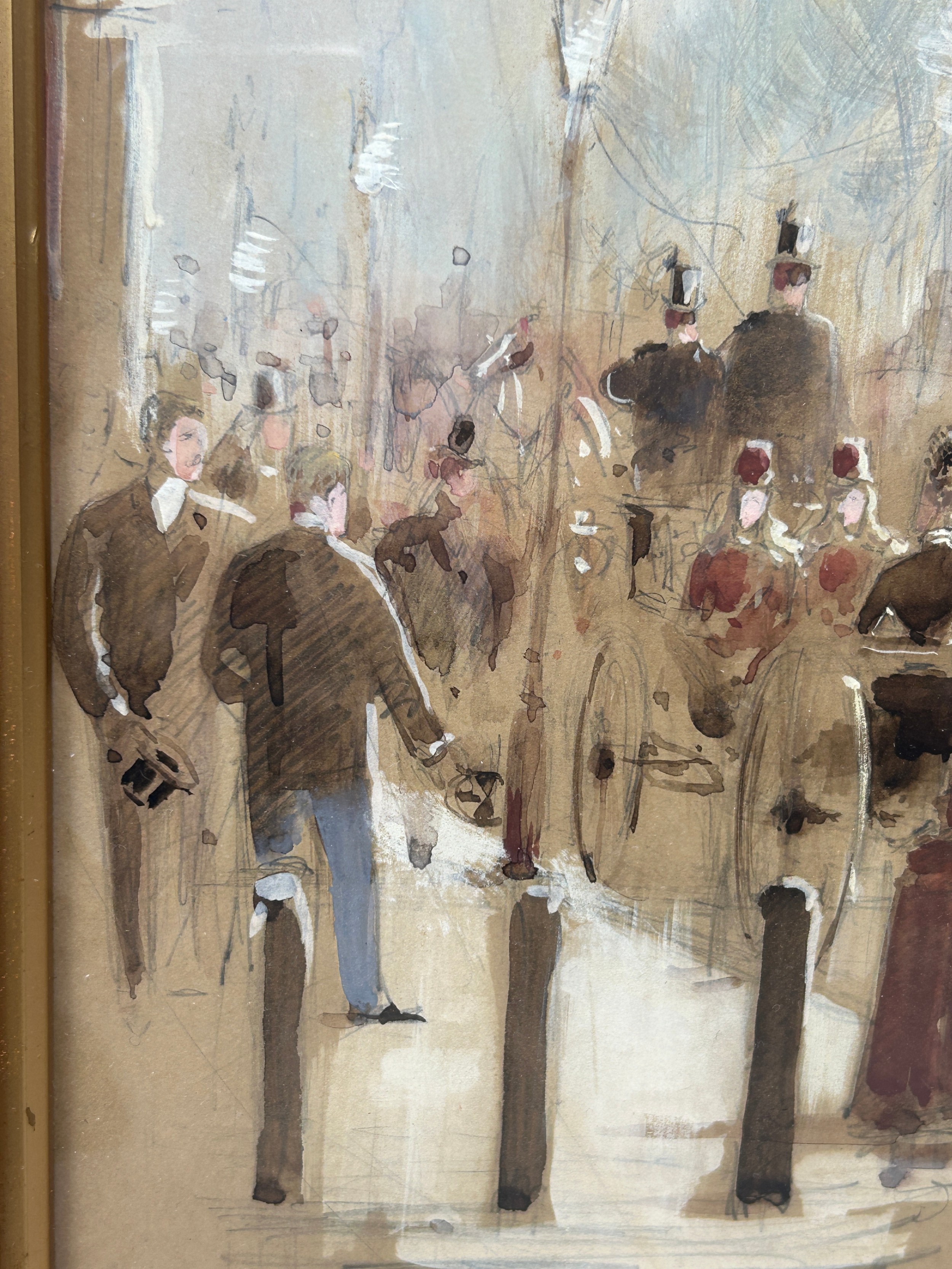 A 19TH OR 20TH CENTURY FRENCH OR CONTINENTAL WATERCOLOUR PAINTING ON PAPER DEPICTING FIGURES BY A - Image 3 of 4