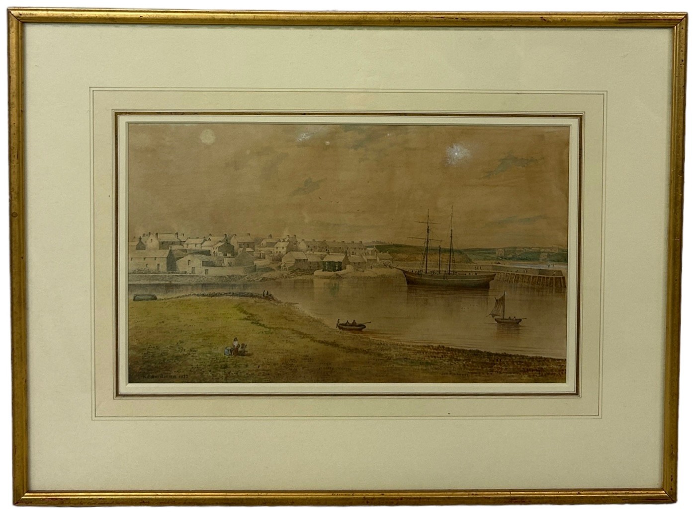 A 19TH CENTURY WATERCOLOUR PAINTING ON PAPER DEPICTING AN ESTUARY SCENE, Signed 'R.P. Herdman' and - Image 2 of 4