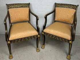 IN THE MANNER OF THOMAS HOPE (1769-1831): A PAIR OF REGENCY PERIOD EMPIRE ARMCHAIRS, 84cm x 54cm x