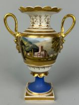 A 19TH CENTURY ROYAL WORCESTER VASE BY GRAINGER LEE AND CO PAINTED WITH A SCENE OF A CATHEDRAL, 18cm