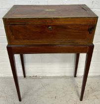 A 19TH CENTURY ANGLO-INDIAN BOX ON STAND, ROSEWOOD WITH BRASS INLAY, 74cm x 51cm x 25cm