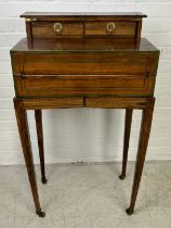 A 19TH CENTURY ANGLO INDIAN WRITING SLOPE ON STAND, Rosewood with brass inlay and campaign