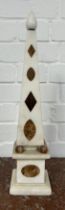 AN ALABASTER AND MARBLE INLAID OBELISK, 45cm H