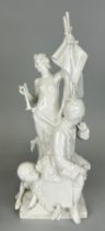 A BLANC DE CHINE WHITE PORCELAIN ALLEGORICAL GROUP OF ARCHITECTURE: AFTER JOHANN CHRISTIAN WILHELM