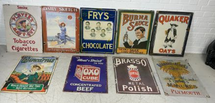 A GROUP OF NINE REPRODUCTION METAL ADVERTISING SIGNS, 60cm x 46cm each. To include Fry's