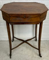 A 19TH CENTURY MAHOGANY WORK TABLE, Slender swept legs joined by an X frame stretcher, raised on