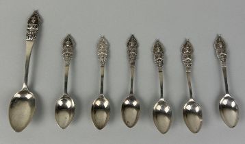 A SET OF SEVEN THAI STERLING SILVER SPOONS, Weight: 101gms