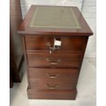 A MAHOGANY FILING CABINET WITH GREEN TOOLED LEATHER TOP, 80cm x 63cm x 50cm