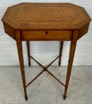 A LATE 18TH OR EARLY 19TH CENTURY SATINWOOD WORK TABLE, With slender tapering legs joined by an X