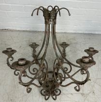 A FRENCH WROUGHT IRON CHANDELIER, 68cm x 68cm