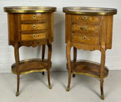 A PAIR OF FRENCH LOUIS XVI DESIGN BEDSIDE TABLES, Kingwood with marquetry inlay and ormolu mounts.