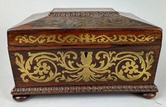 A DUTCH SEWING BOX WITH BRASS INLAY AND EGG AND DART BEADING, 25cm x 18cm x 13cm
