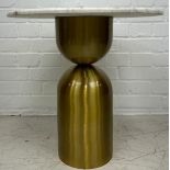 A LIANG AND EIMIL CAMDEN ROUND SIDE TABLES, Brushed brass base with white marble top. 50cm x 50cm