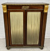 A 19TH CENTURY FRENCH EMPIRE STYLE GILT METAL MOUNTED CHIFFONIER, Two swing doors with inner