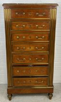 A LATE 19TH CENTURY FRENCH SECRETAIRE-ABATTANT WITH MARBLE TOP, Fall front with green tooled leather