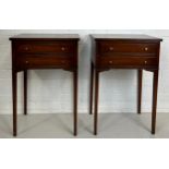 A PAIR OF MAHOGANY SIDE TABLES EACH WITH TWO DRAWERS, 71cm x 48cm x 33cm