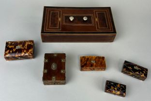 A COLLECTION OF SMALL TORTOISESHELL WOODEN BOXES (6) Largest 23cm x 12cm x 5cm Smallest 5cm x 2.