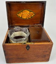 A 19TH CENTURY GEORGIAN SHERATON DESIGN CADDY, With parquetry border and marquetry inlaid shell