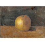 AN OIL PAINTING ON CANVAS BOARD DEPICTING A STILL LIFE WITH AN APPLE, 18cm x 13cm Mounted in a frame