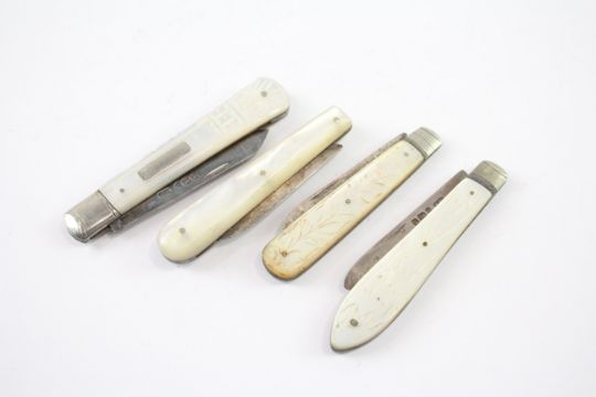 FOUR .925 STERLING SILVER FRUIT KNIVES MOTHER OF PEARL HANDLE - Image 1 of 4