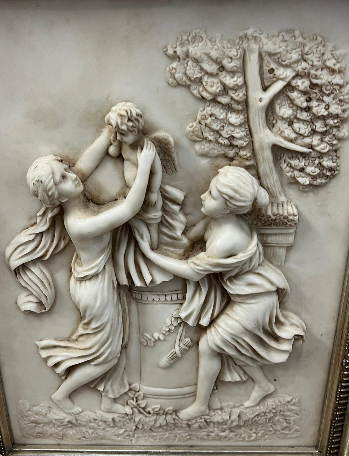 Two plaquette with muses making music and at play, both alabaster 30cm x 41cm - Image 2 of 3