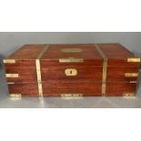 A large and very sophisticated mid 19th Century teak and bras bound campaign writing box with a