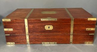 A large and very sophisticated mid 19th Century teak and bras bound campaign writing box with a