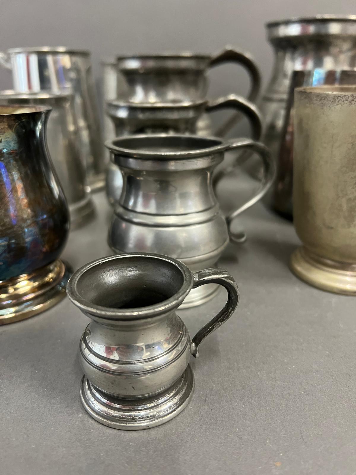 A selection of eleven tankards, various makers, styles some pewter, some silverplate and various - Image 2 of 7