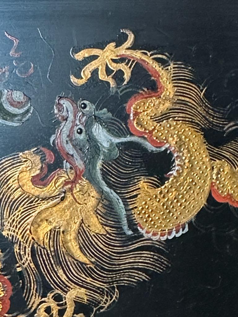 A set of five Chinese lacquered trays with golden central dragons - Image 6 of 8