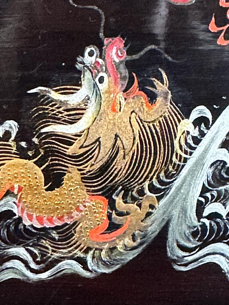 A set of five Chinese lacquered trays with golden central dragons - Image 3 of 8