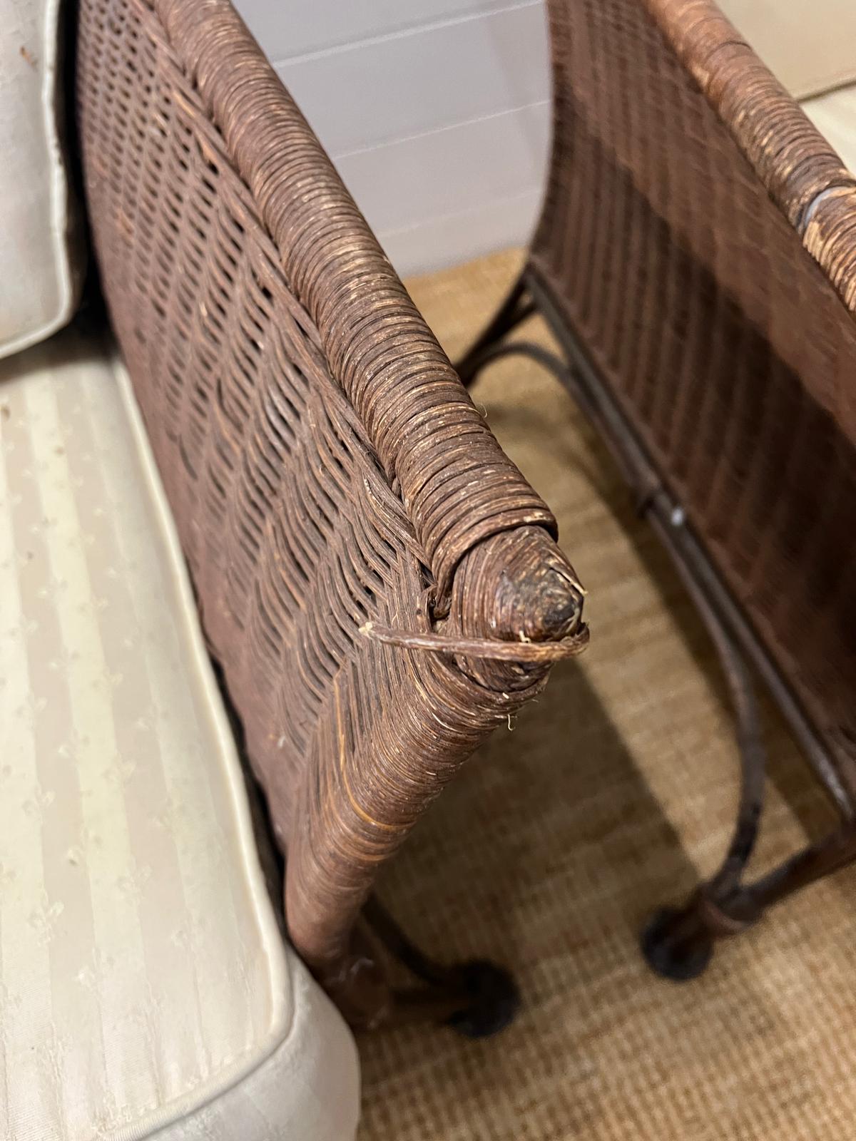 A metal rattan rustic garden suite comprising of a two seater sofa, his and her chairs, footstool - Image 13 of 26