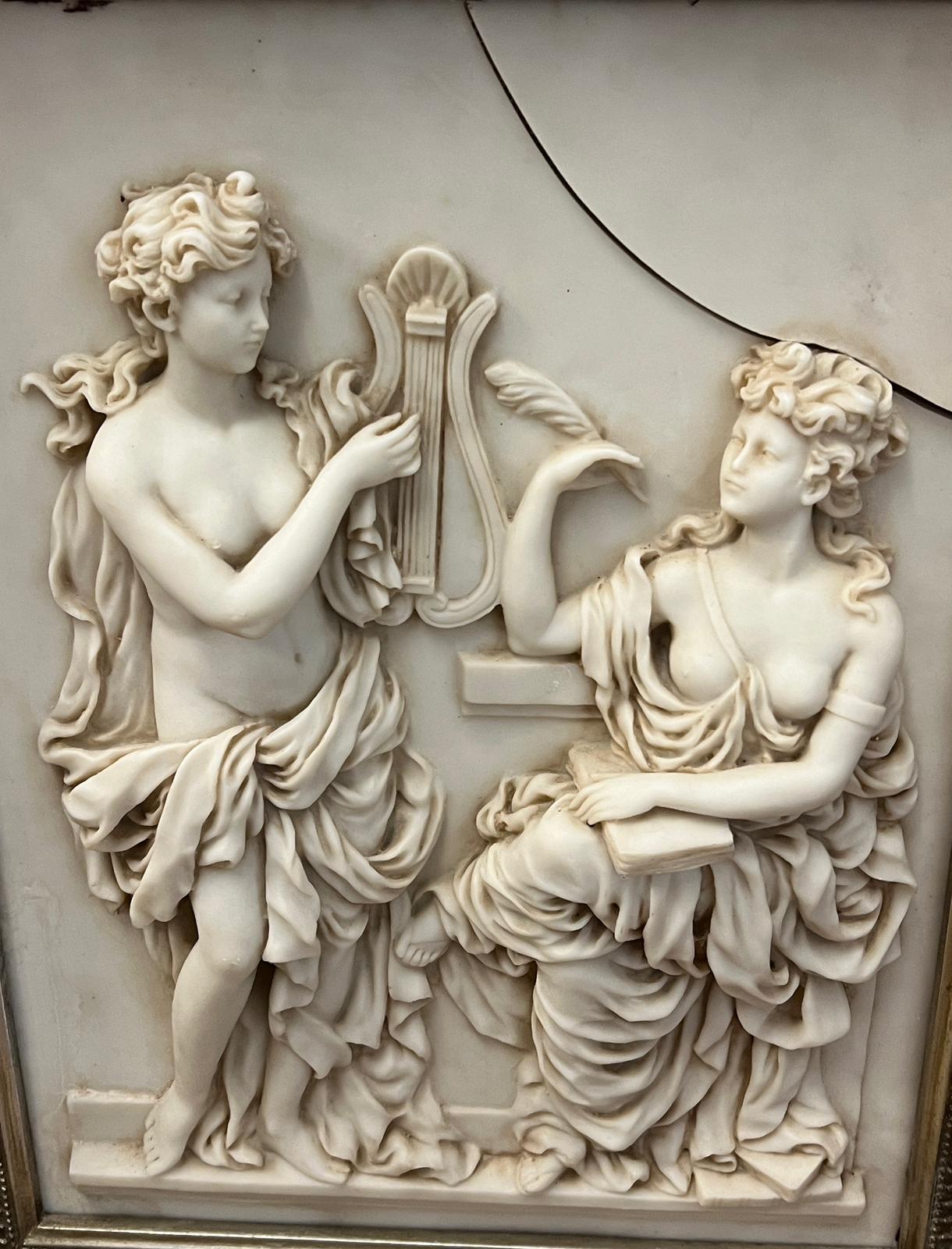 Two plaquette with muses making music and at play, both alabaster 30cm x 41cm - Image 3 of 3