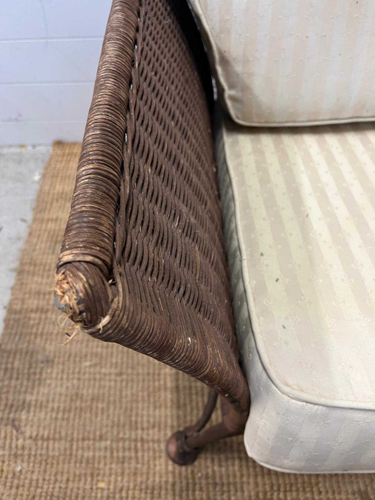 A metal rattan rustic garden suite comprising of a two seater sofa, his and her chairs, footstool - Image 16 of 26