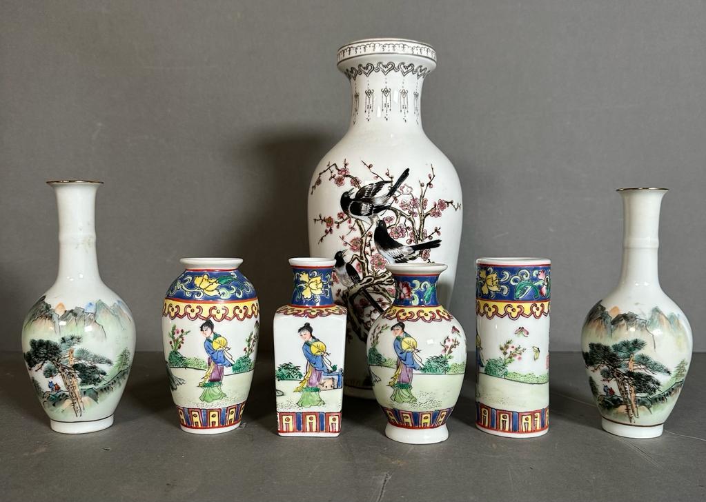 A selection of miniature Chinese vases and one larger one