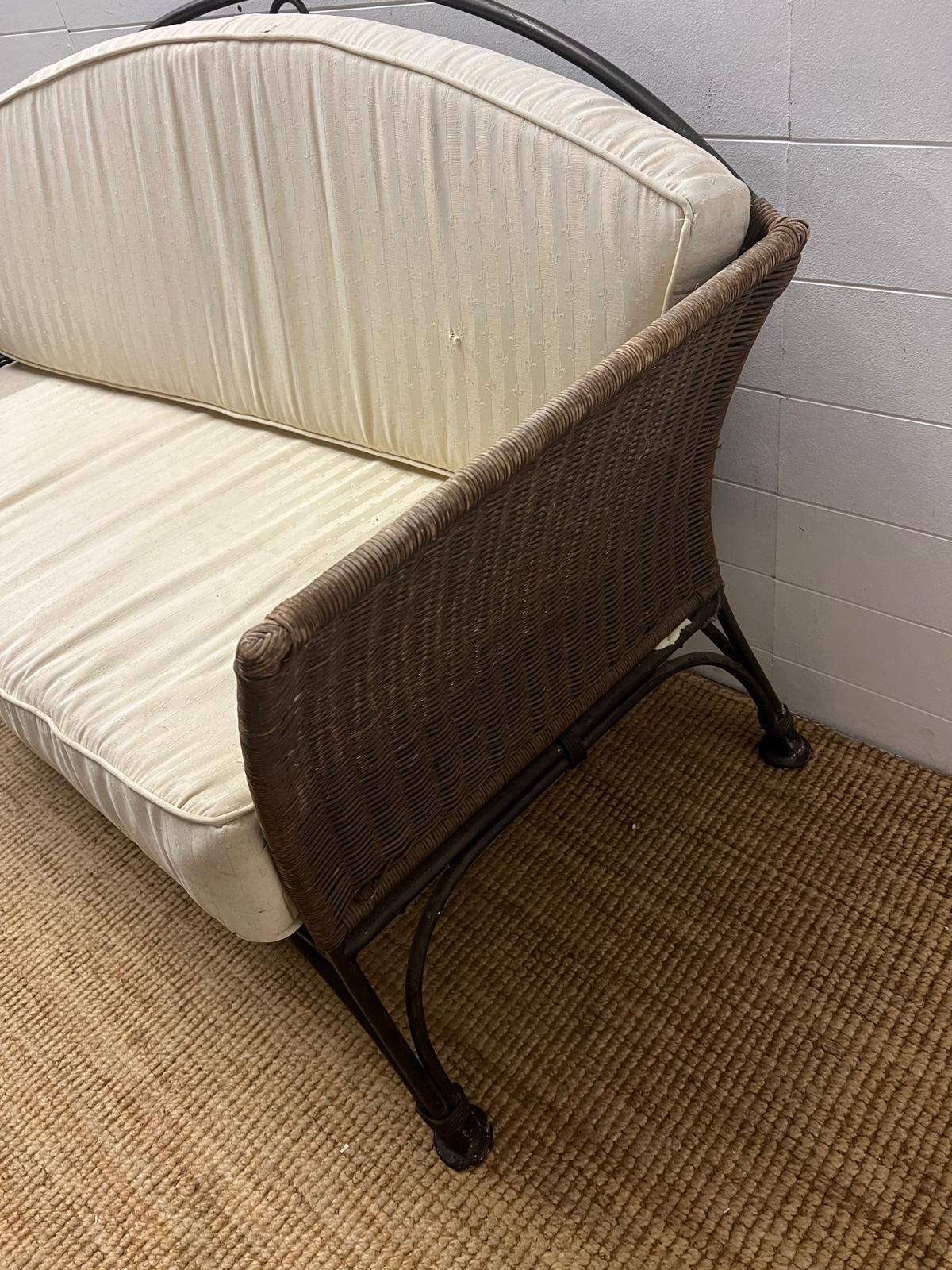 A metal rattan rustic garden suite comprising of a two seater sofa, his and her chairs, footstool - Image 5 of 26