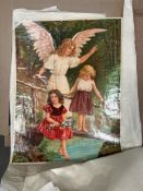 Two prints depicting angels with children AF early 1900's Printed in Germany Depose BG