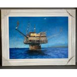 Ian Hargreaves (English 1957-) oil on canvas of a an oil rig signed bottom left (69cm x 49cm)