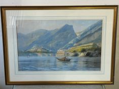 Mountain scene with fishing boats, unknow artist 50cm x 33cm