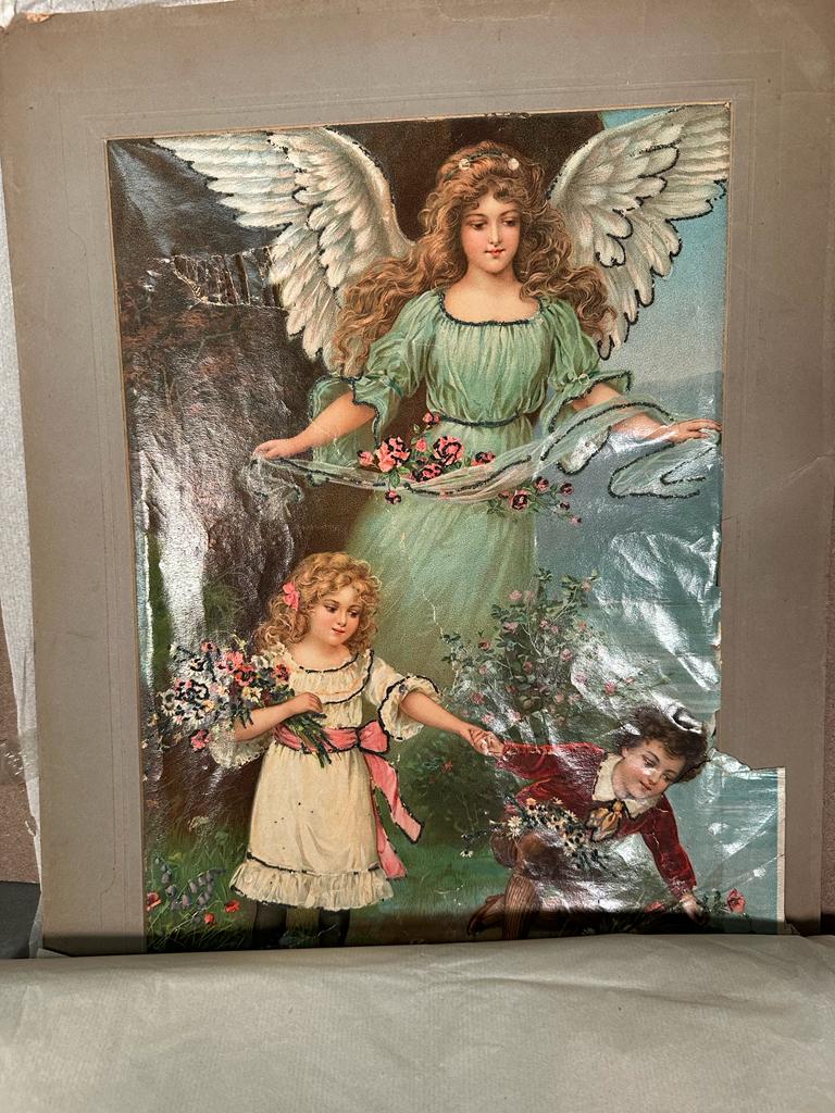 Two prints depicting angels with children AF early 1900's Printed in Germany Depose BG - Image 7 of 7